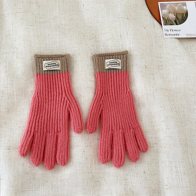 배색 니트 핸드폰터치 골지 털장갑