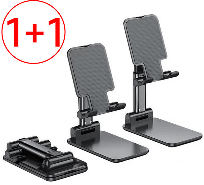 KCJ 1+1 탁상용 접이식 핸드폰 거치대 2단, 2개, 블랙