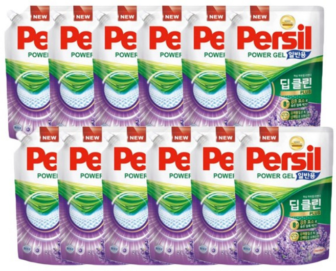 퍼실 딥클린 플러스 라벤더젤 액상세제 일반용 리필, 2L, 12개