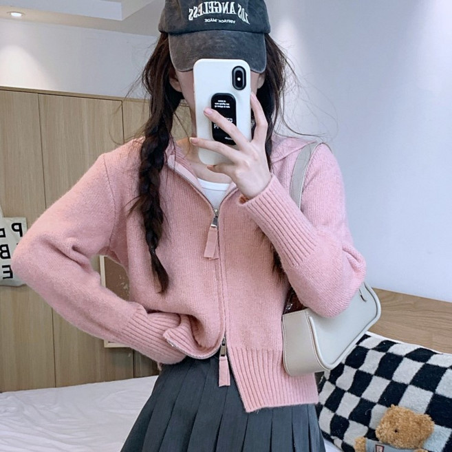 예쁨시전 데일리 가을겨울 투웨이 니트 후드 집업