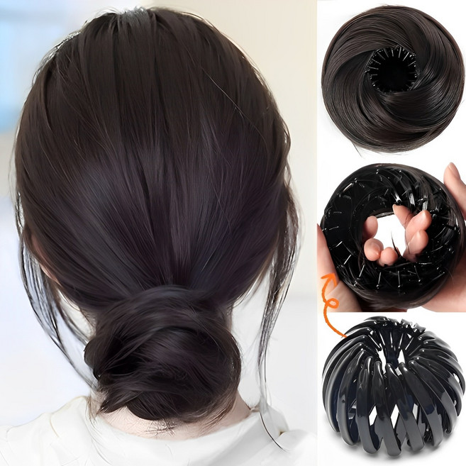 웨젼 풍성한 똥머리 가발 볼륨 올림머리, 1개, 브라운블랙