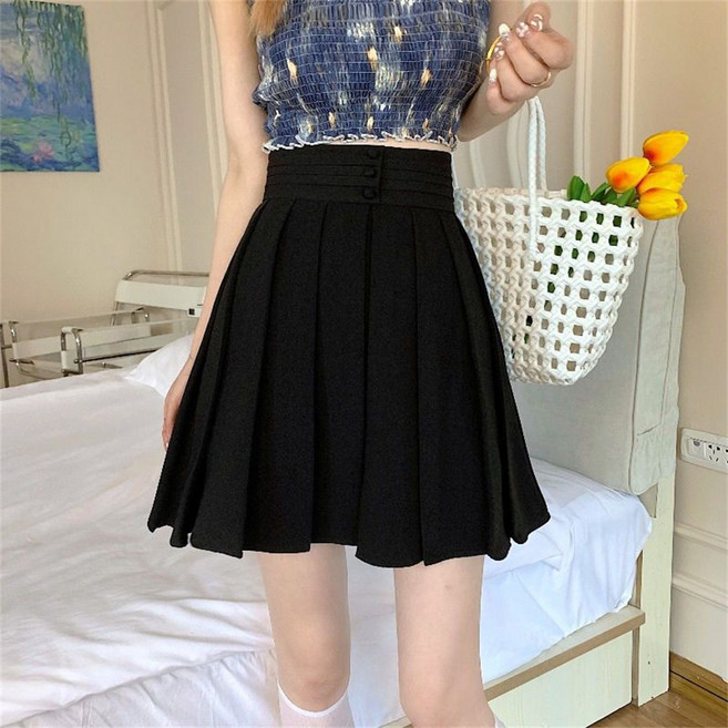Vezri 여성 디자인 플리츠 미니 스커트 하이웨이스트 A라인 속치마 내장 힙 커버 오피스룩 퀸사이즈 라인 보정 캠퍼스 패션 Aaa