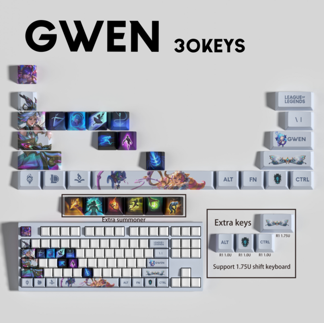 잼토이 리그오브레전드 키캡 30피스 키보드 게이밍 굿즈 커스텀 PBT, 옵션5. 그웬, 30keys