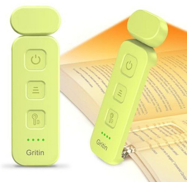 Gritin 독서등 클립형 각도조절 램프 북라이트 3색 5단밝기 충전식 소형 해외직구, Emerald Green, 3박스