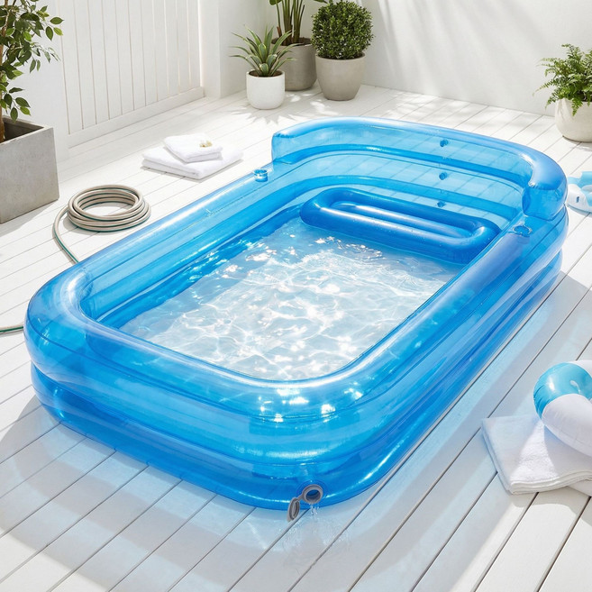 대형 가족용 에어풀 휴식형 물놀이 풀장 성인 사용 가능, 1개, 반투명 블루