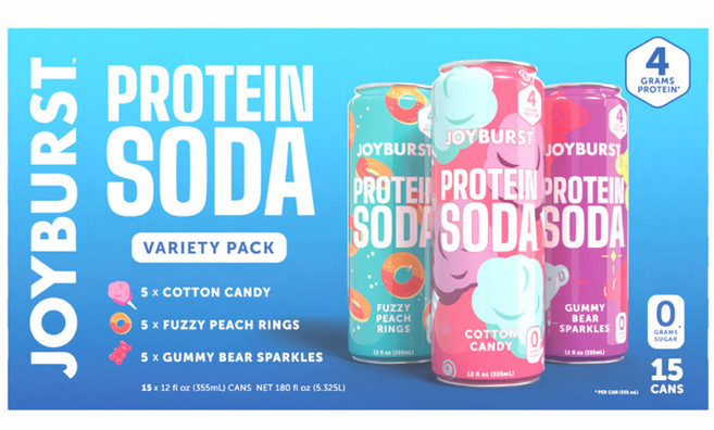 Joyburst 조이 버스트 프로틴 소다 버라이어티팩, 15개, 355ml