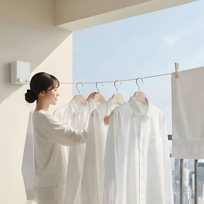 먼베이스 다용도 와이어 빨랫줄 빨래 건조줄, 화이트, 1개