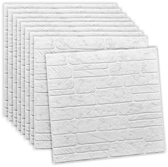 가남 3D 입체 벽돌 벽지 이음새 없는 보온 단열 폼블럭 접착식 폼타일 70cm x 70cm, 화이트, 10개
