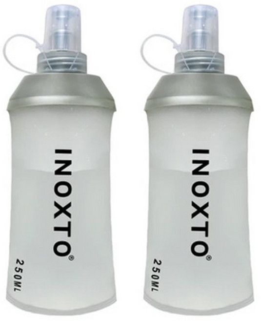 INOXTO 소프트 플라스크 런닝 물통 접이식 등산 스포츠 물병, 2개, 250ml, 화이트