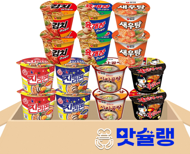 [맛슐랭] 큰컵라면 7종 진라면매운맛2+진라면순한맛+김치큰사발2+육개장큰사발2+사리곰탕2+불닭2+새우탕2