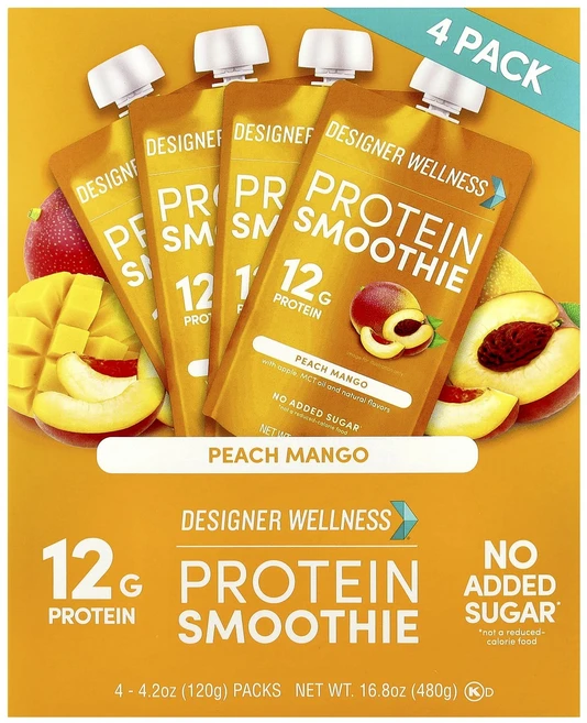 새해 건강을 선물하세요 Designer Wellness 프로틴 스무디 복숭아 망고 4팩 각 120g(4.2oz) 특별관리진행, DesignerWellness프로틴스무디복숭아망고4팩각, 120g - 쿠팡