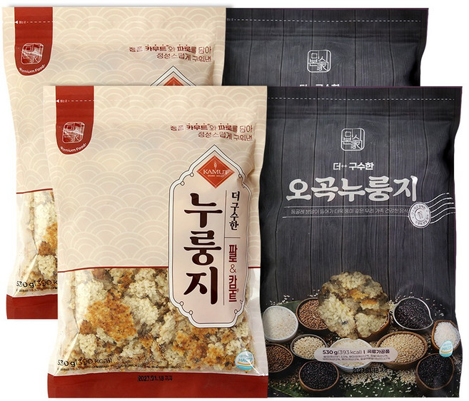 미식본가 오곡누룽지 2팩+파로&카무트누룽지 2팩 식사대용 끓여먹는 누룽지, 1세트, 2.12kg