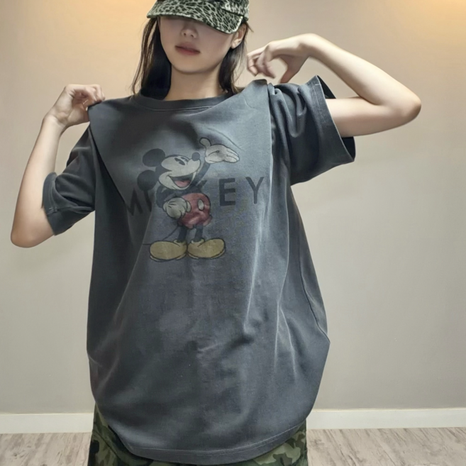피그먼트 웰컴미키 라운드 티셔츠 반팔티 빈티지 여자박스티