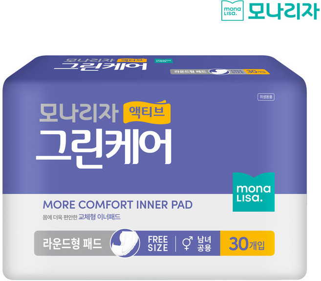 모나리자 액티브 그린케어 라운드형 성인패드 성인용기저귀, 30개입, 6개