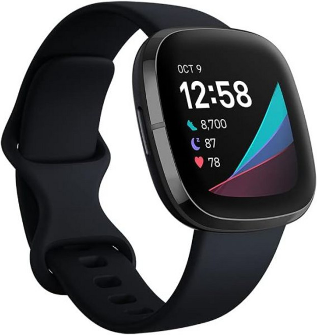 심장 건강 스트레스 관리 및 피부 온도 트렌드 카본/흑연 원 사이즈(S L 밴드 포함)를 위한 Fitbit Sense 고급 스마트워치, Carbon/Graphite