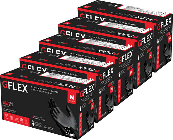 지플렉스 두꺼운 니트릴장갑 블랙 7.0, 중(M), 5개