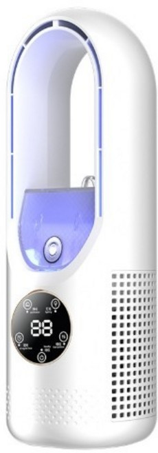 無葉冷風扇，七彩氛圍燈，USB桌上型冷風扇，七彩氛圍燈，七段風速/定時，加濕淨化，快速降溫, 白色, 無葉水冷扇