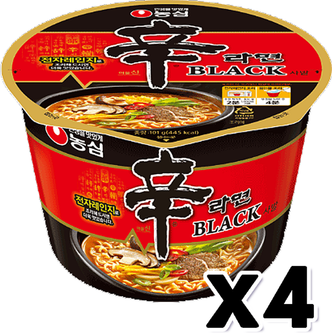 농심 신라면 블랙 컵라면 101g, 4개