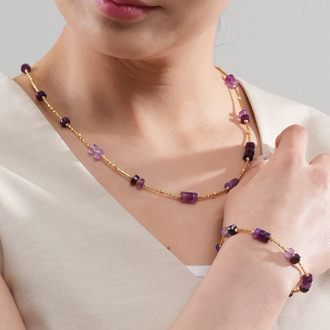 보라색 마노 목걸이 팔찌 set 천연석 데일리 주얼리
