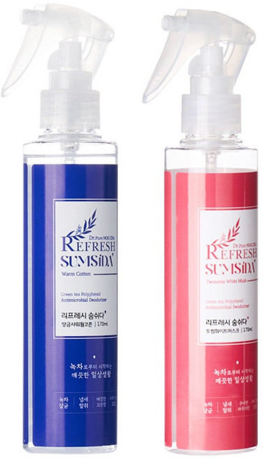 리프레시숨쉬다 담배냄새제거 사업자용 범용탈취제 웜코튼+머스크향, 2개, 170ml