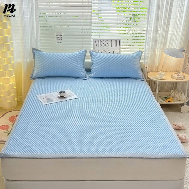 HAM 여름 쿨링 아이스 돗자리 3종 세트 여름 접이식 에어컨 푹신푹신 매트 여름 쿨매트 냉감패드, 쿨매트+쿨베개 세트, 블루