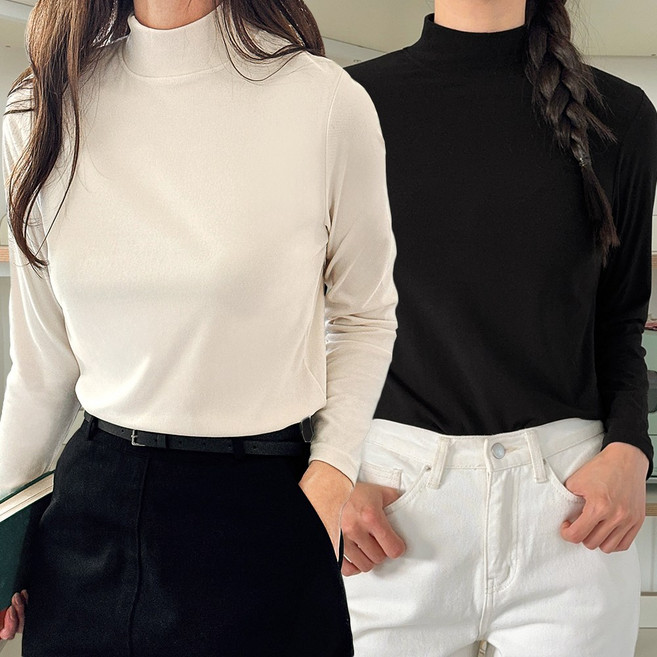 피그버니 2종세트 여성 반목티 반폴라 긴팔티셔츠