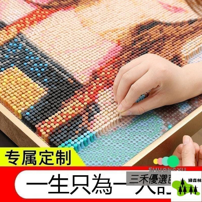 森林優選 手工釘子畫 裝飾畫 圖釘畫 人像照片 拼圖畫, 36寸 48*70公分 5mm小釘,天青蓝, 天青蓝