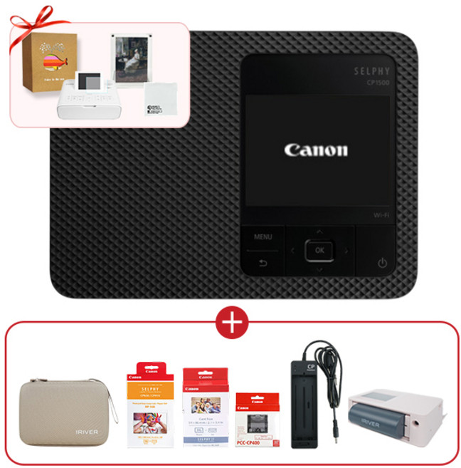 캐논 셀피 CP1500 RP-108 KC-36IP 포토프린터 인화지 카세트 아이리버 케이스 배터리 충전기 세트, 블랙+IR케이스+배터리, RP-108+KC-36IP(+정품카세트), 충전기+필름+아크릴엽서액자+앨범+융