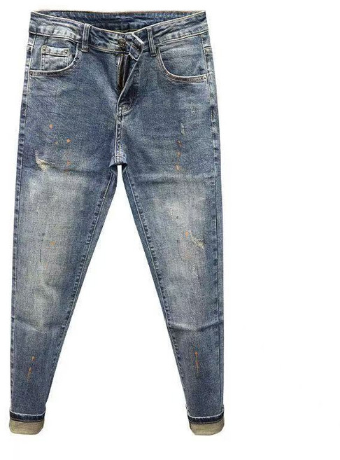 십전십미 남자 봄가을 그라데이션 블루 찢어진 슬림 캐주얼 9부 청바지