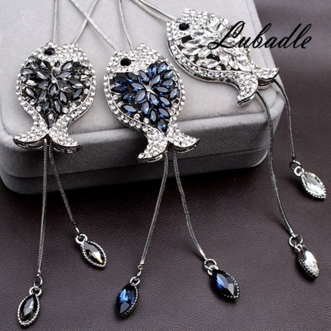 루바들 RN8280 재물 풍요 물고기 여자 큐빅 패션 체인 롱 목걸이 주얼리