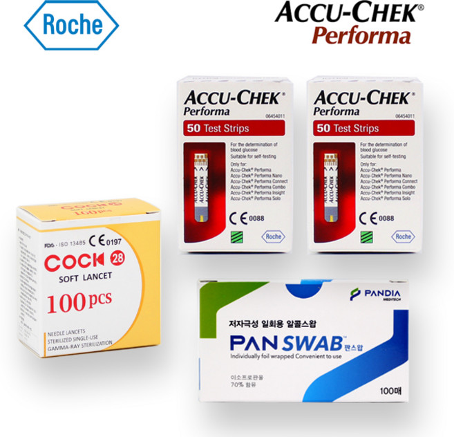 아큐첵 퍼포마 혈당측정 시험지 100p+쿡소프트 채혈침 100p+알콜솜100p 검사지, 1개, 1세트