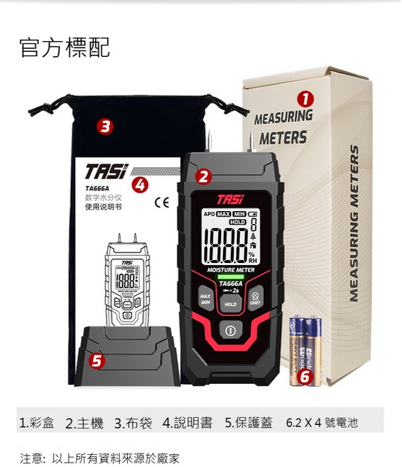 TASI TA666A 數位水份儀 建材木材水分測試儀, 1個