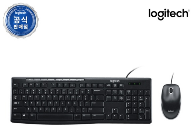 로지텍 데스크탑 유선 키보드 + 유선 마우스 세트 MK200 NEW, MK200 NEW + 키스킨 (정품), 블랙, 일반형