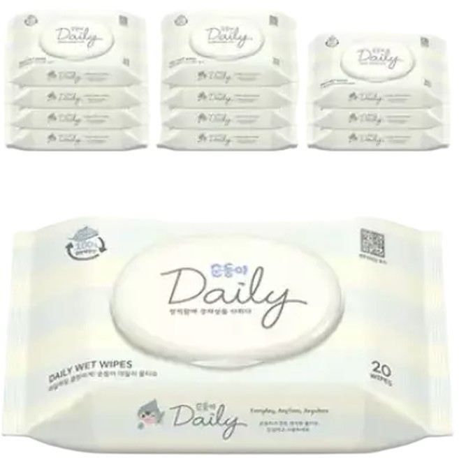 생분해물티슈 데일리 휴대 캡형 20매 12팩 cDa휴12, 45g, 12박스