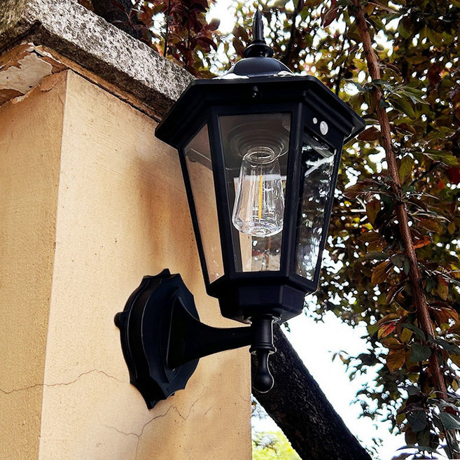 HK.sell 로코코 태양광 레트로 엔틱 실외 센서등, 레트로 블랙, 1개