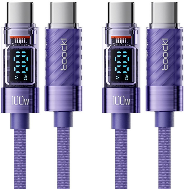 TOOCKI 디스플레이 PD 100W c to c 타입 초고속충전 케이블, 2m, 퍼플, 2개