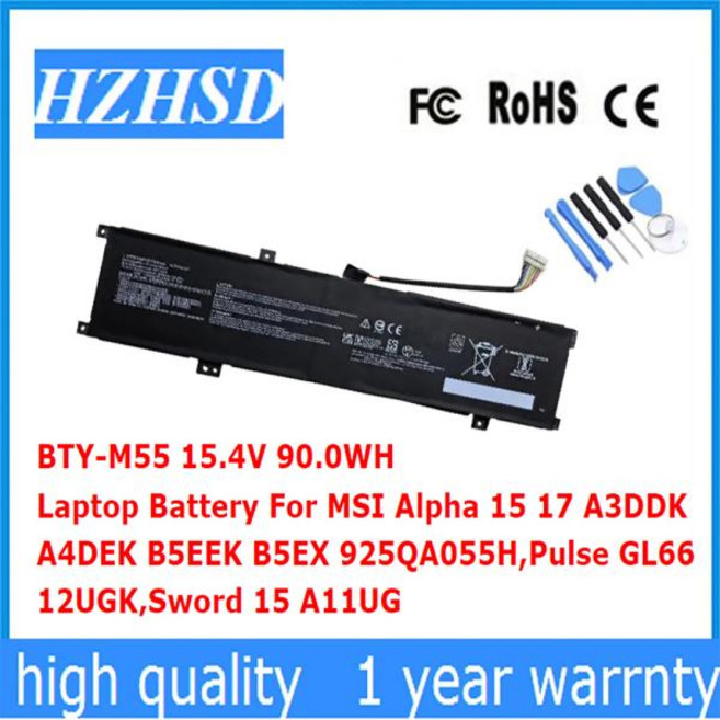 BTY-M55 MSI 알파 15 17 A3DDK A4DEK B5EK B5EK B5EK 925QA055H 펄스 GL66 12UGK 소드 15 A11UG 용 노트북 배터리 15.4V, 1개
