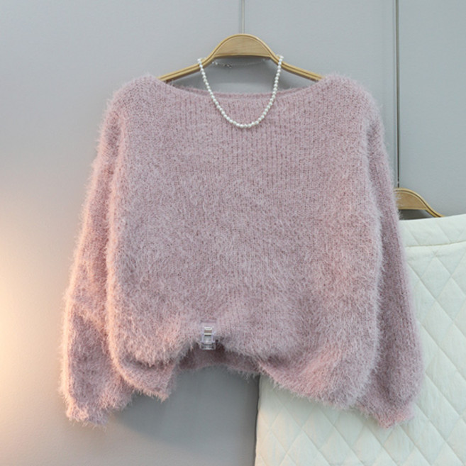 달콩 여성 루즈핏 여리여리 바비입술넥앙고라니트