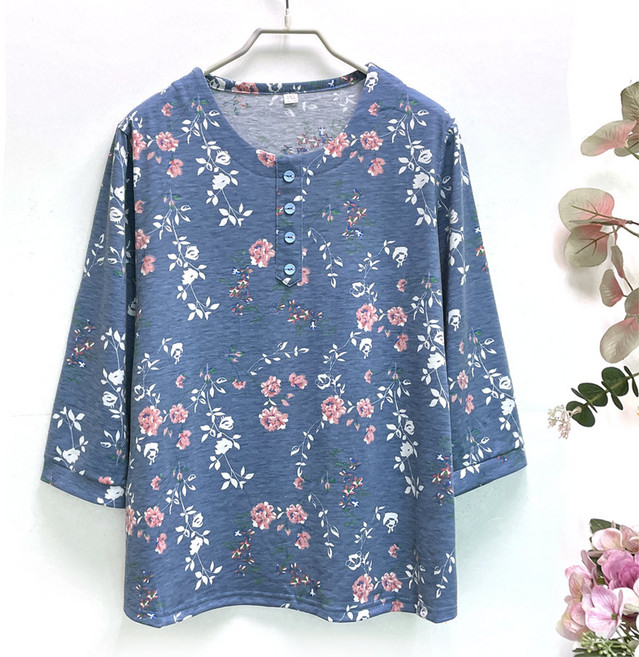 국민할매 할머니옷 엄마옷 여름 데일리 헤라장미 면 라운드 7부 티셔츠[CH-T09] 요양원옷