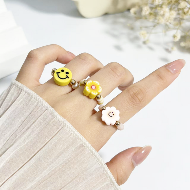 스마일 비즈반지 구슬반지 행운 반지 핸드메이드 3종세트