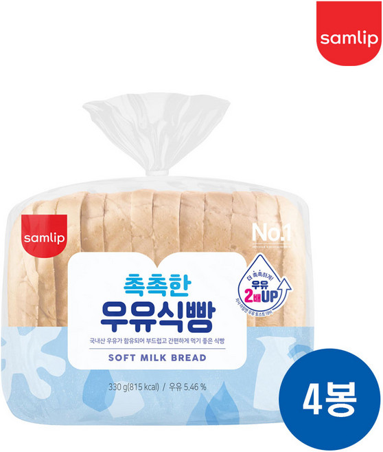 삼립 촉촉한 우유식빵 330g, 4개