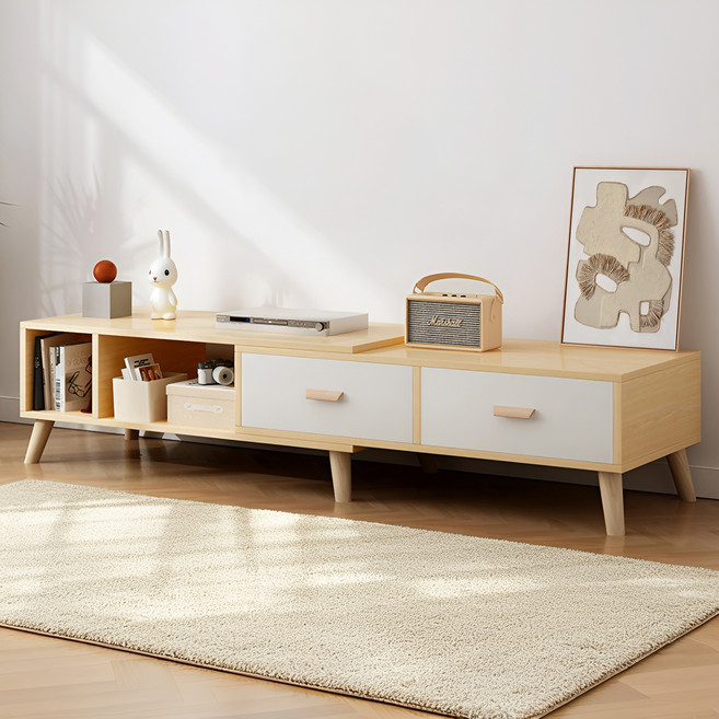 홈컴 거실장 길이조절 TV장 다리형 서랍장, 우드