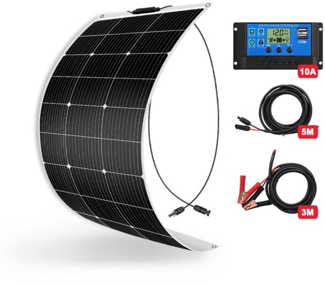 정원태양광 태양충전기배터리 접이식태양광패널 DOKIO18V100W 200W 400W 플렉서블 태양 전지 패널 세트 자동차홈캠핑 방수 단결정 솔라 중국 충전 12V 배터리 태양광 발, 01 18V 100W 10A, 1개