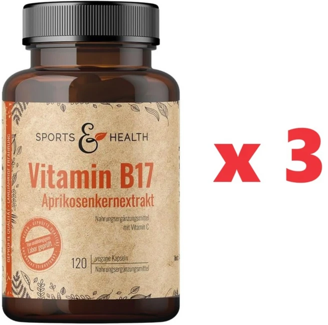 Sports & Health 살구씨 비타민 B17 아미그달린 120캡슐 3개, 120정 - 쿠팡