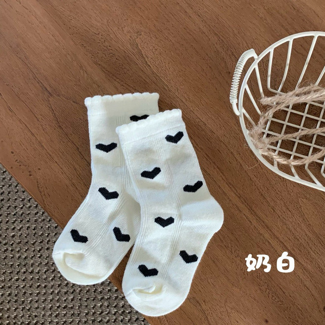 女童襪 小童襪子 寶寶襪子 兒童襪子 嬰幼兒 中筒襪 木耳邊 公主襪 泡泡口 愛心花邊棉襪 C96018