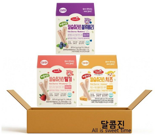 [달콤진] 베베스트 처음먹는 칼슘츄러스 3종 (딸기+치즈+블루베리), 136.5g, 1세트, 혼합구성