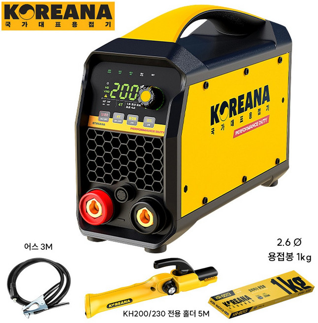 코리아나 인버터 아크 용접기 5.8kW + 홀더선 5m + 어스선 3m 세트, KH200, 1세트