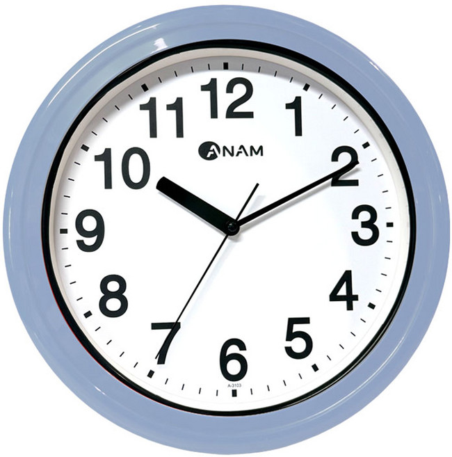 아남시계 방수 벽시계 A3103BL 33cm 주방 욕실 수영장 야외, 파스텔블루