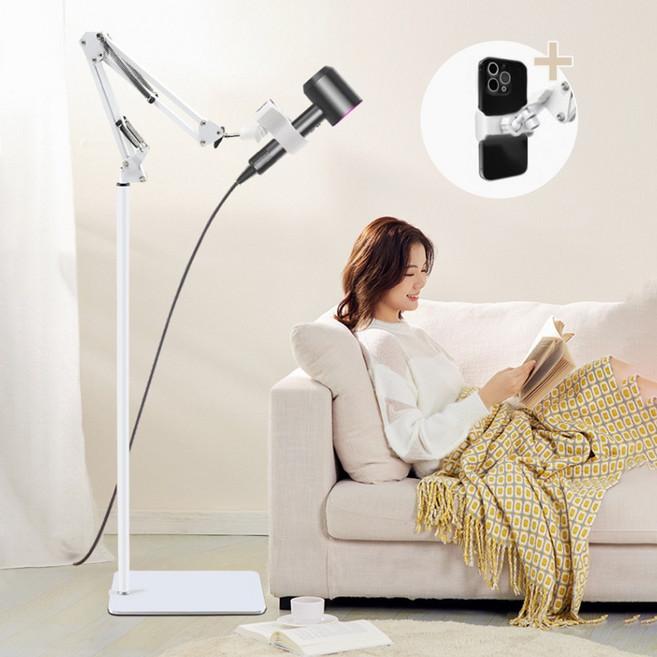 자홀포 각도 높이조절 호환 핸즈프리 고급형 일체형 드라이기 거치대 스탠드, 화이트, 1개