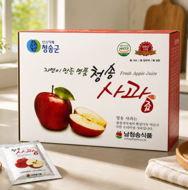 청송 사과즙 청송꿀사과 100% 생즙 무첨가 착즙 HACCP 인증, 50개, 120ml